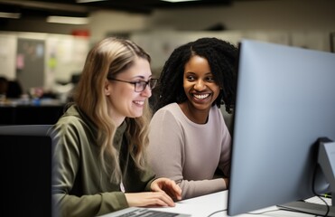 Two Women Collaborating At Work