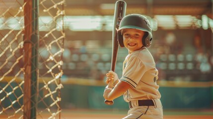 portrait of child looking at camera playing baseball.