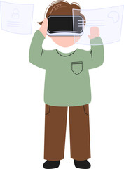 Boy wearing vr headset. Virtual reality Illustration.