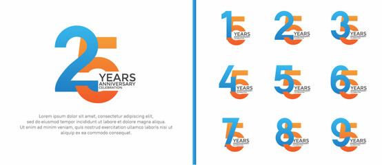 anniversary logo style set with blue and orange color can be use for celebration moment