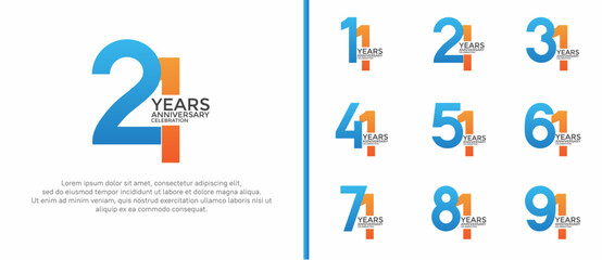 anniversary logo style set with blue and orange color can be use for celebration moment