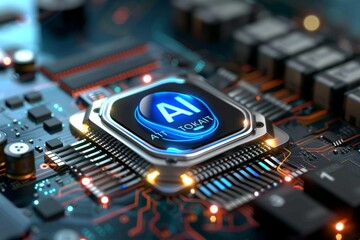 AI Processor on Circuit Board, Advanced Artificial Intelligence Technology, Futuristic Digital Components