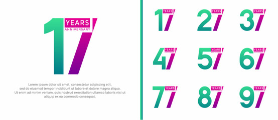 anniversary logo style set with purple and green color can be use for celebration moment