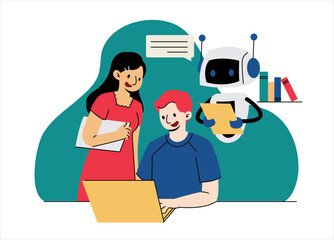 Artificial Intelligence, AI Concept Illustration. Artificial Intelligence Assisted Education Illustration.