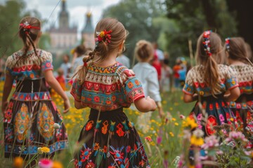 Naklejka premium Children in Traditional Polish Outfits in Warsaw Art Collage