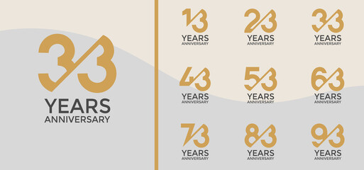 anniversary logo style set with brown color and slash can be use for celebration moment