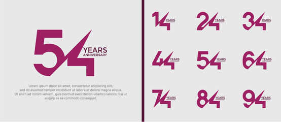 anniversary logo style set, purple color with slash can be use for celebration moment