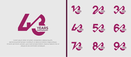 anniversary logo style set, purple color with slash can be use for celebration moment