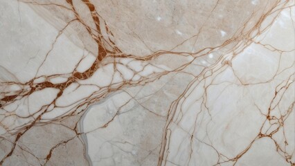  White marble with brown veins abstract background, polished granite surface, close-up view. Flat lay, top view. Stone beige backdrop for banner, poster, wallpaper design