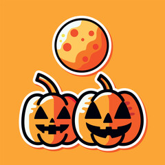 Halloween pumpkin collection with halloween moon jack o lantern flat illustration