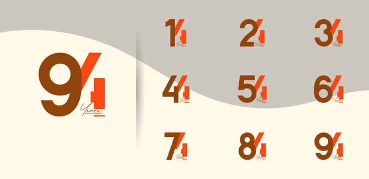 anniversary logo style set with brown and orange color can be use for celebration moment