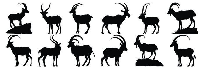 Obraz premium Mountain Goat silhouettes set, pack of vector silhouette design, isolated background