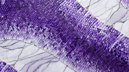 Abstract background of delicate scales and serpentine body patterns on a purple snake, white marble and violet snake skin pattern for banner, poster. Symbol of 2025 year. Stone background