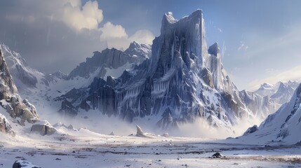 Rocky mountain peaks in snowy plains - Powered by Adobe