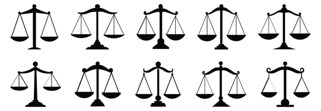 Justice scale silhouette set vector design big pack of illustration and icon