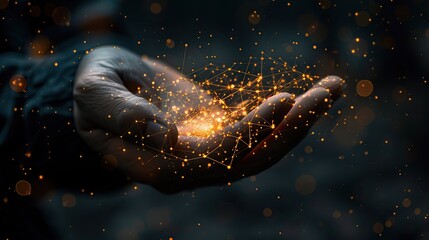 Glowing Network in Open Hands