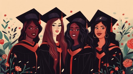 Obraz premium Women of different races graduated joyously together