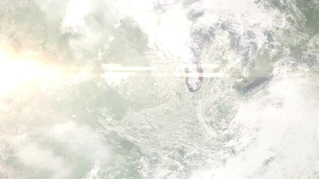 Earth zoom in from space and focus on Clinton, Iowa, USA. Background for travel intro or blog. Satellite view. 3D style Animation. Images from NASA.