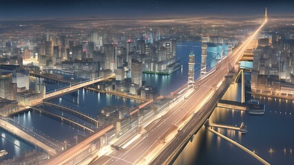 Naklejka premium 夜の都市景_23 (night city landscape_23)