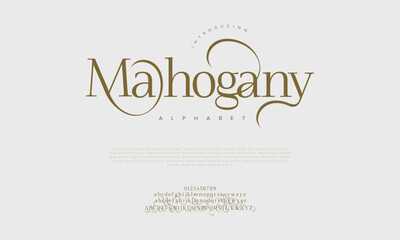 Mahogany premium luxury elegant alphabet letters and numbers. Vintage wedding typography classic serif font decorative vintage retro. creative vector illustration