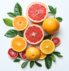  grapefruits on a white background, in a flat lay.
