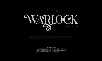 Warlock premium luxury elegant alphabet letters and numbers. Vintage wedding typography classic serif font decorative vintage retro. creative vector illustration