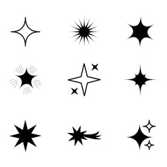 Vector star icons. Black starburst shapes. Various star designs. Minimalist style.