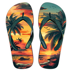 theme summer and isolated on a white background Pair of summer flip-flops-PNG