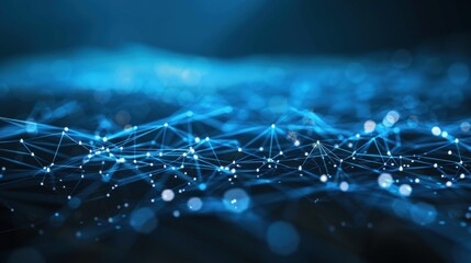 Obraz premium Abstract blue background with glowing connections and dots, network concept for digital technology