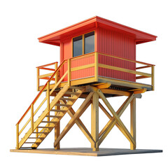 Lifeguard beach tower theme summer and isolated on a white background 
