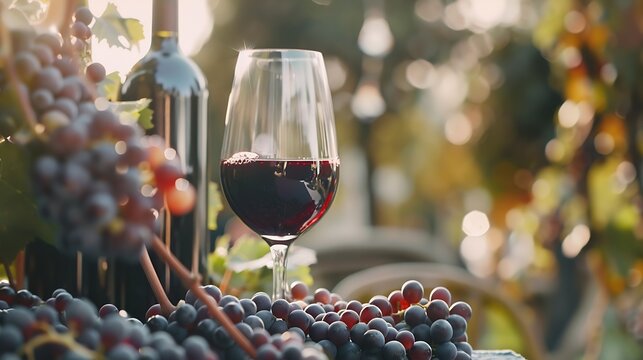 Tasting of red Bordeaux wine Merlot or Cabernet Sauvignon red wine grapes on cru class vineyards in Pomerol SaintEmilion wine making region France Bordeaux : Generative AI