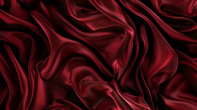 Dark red silk fabric Delicate crimson tissue texture rich ruby rose dress textile Luxurious pleated wine chiffon clothing burgundy 3d abstract waves vampire carmine background : Generative AI