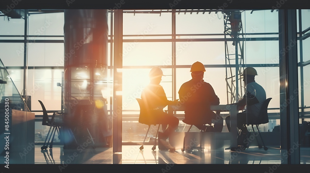 Poster engineers sit and work on building design and system workconstruction work safetyconstruction busine