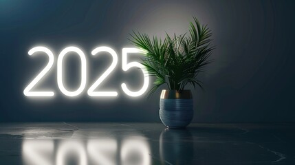 Happy New Year 2025 Bright white neon,