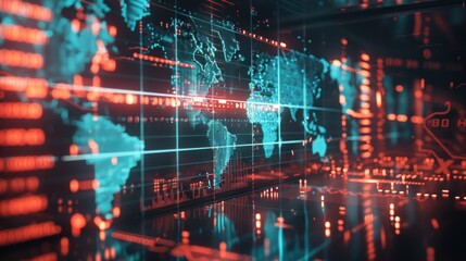 Animation of global data processing and screen Global finance, business, connectivity, cloud computing