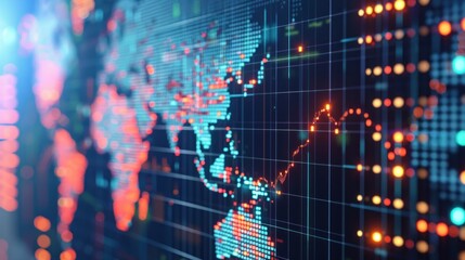 Animation of global data processing and screen Global finance, business, connectivity, cloud computing