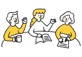 A man and two women sharing opinions at a meeting