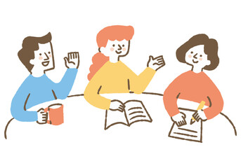 A man and two women sharing opinions at a meeting_Color