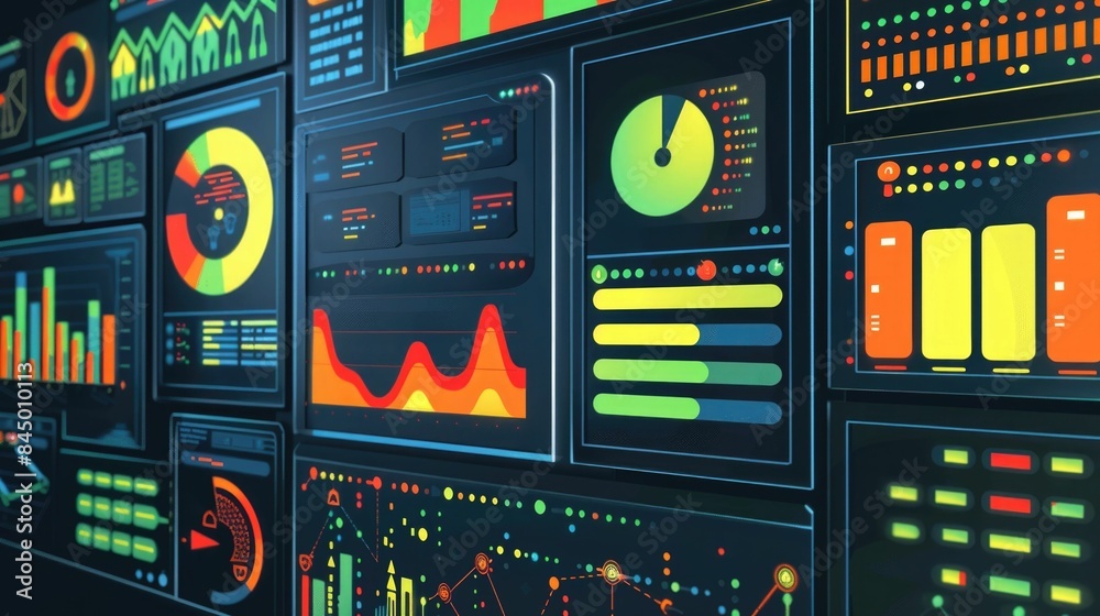 Poster vibrant showcasing a comprehensive analytics dashboard and data visualization tools guiding marketin