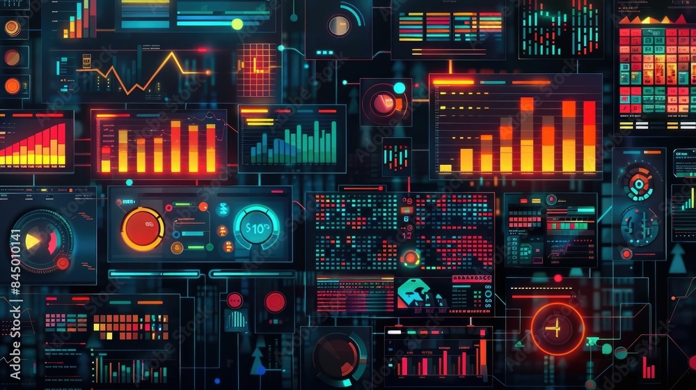 Poster sophisticated data visualization and analytics dashboards powering data driven decision making and o