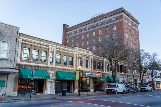 Suffolk Virginia - February 19 2024: Buildings and Businesses in Downtown Suffolk Virginia