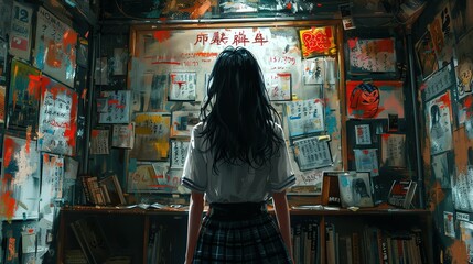 Fototapeta premium AI Encounter: Observing the Back View of a High Schooler