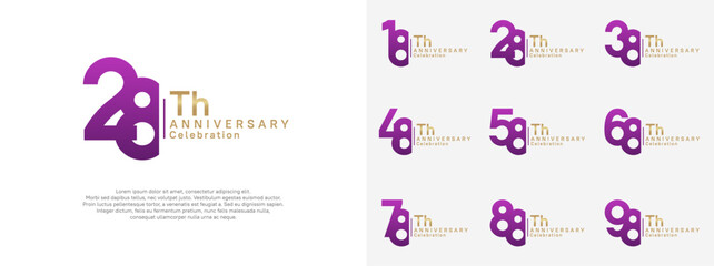 anniversary vector design set purple and gold color for celebration day