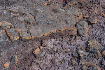 Spatter ramparts lava from  the 1969 fissure vents. Hawaii Volcanoes National Park, Kīlauea. A...