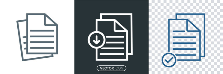  Document icons in different style. Paper document, Document vector icons isolated design. Linear File icon in different styles. vector illustration.

