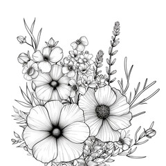 Obraz premium Hand drawn simple flower design on white background
