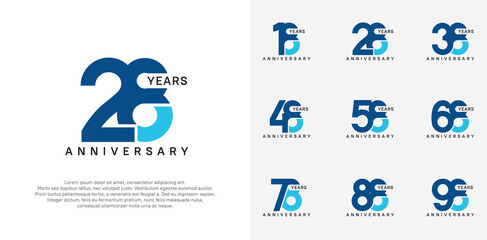 anniversary logotype vector set with blue color for special celebration day