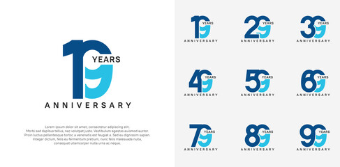 anniversary logotype vector set with blue color for special celebration day