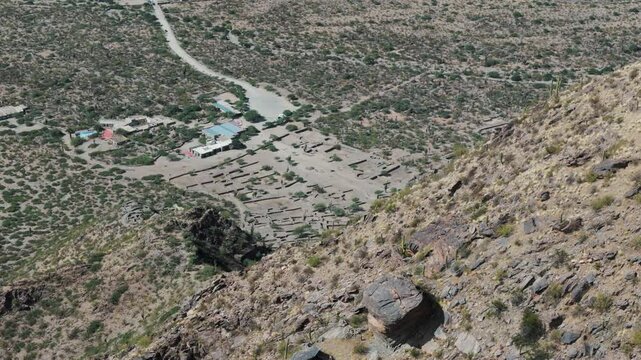 Aerial Drone shot of Ancient Ruins Tourist Landmark in Tucumán, Ciudad Sagrada de Quilmes