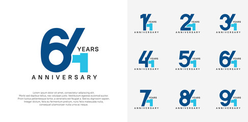 anniversary logotype vector set with blue color for special celebration day